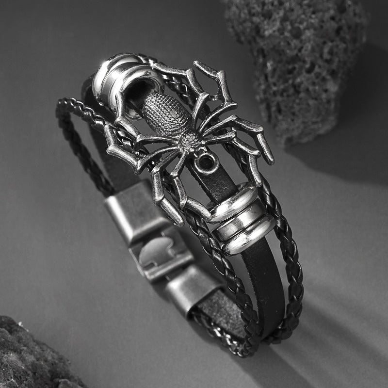 Wholesale Dark Spider Punk Pair Button Handwoven Men's Bracelets